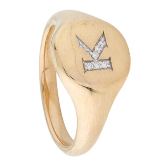 DAVID YURMAN 18K 750 YELLOW GOLD  DIAMOND 'K' INITIAL PINKY RING - Picture 3 of 8